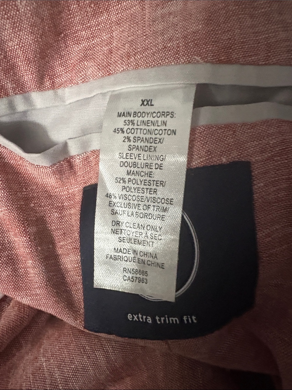 1901 NORDSTROM Extra Trim Fit Linen Blend Sports Coat/Blazer in Salmon Size XXL - Picture 6 of 6